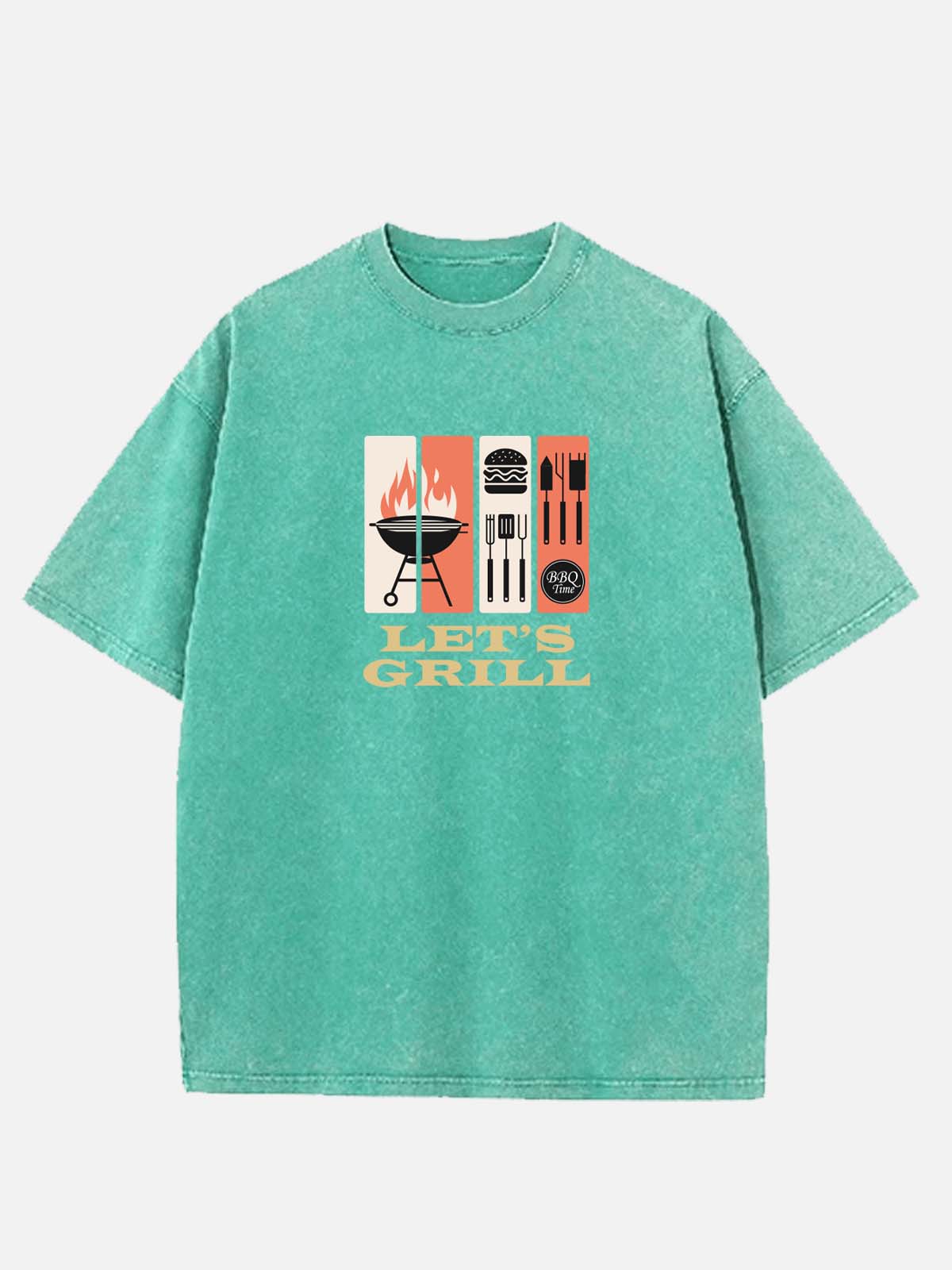 Men’s Food & Beverage Cotton Round Neck Short Sleeve T - Shirt BBQ LET'S  GRILL Eleven Oasis