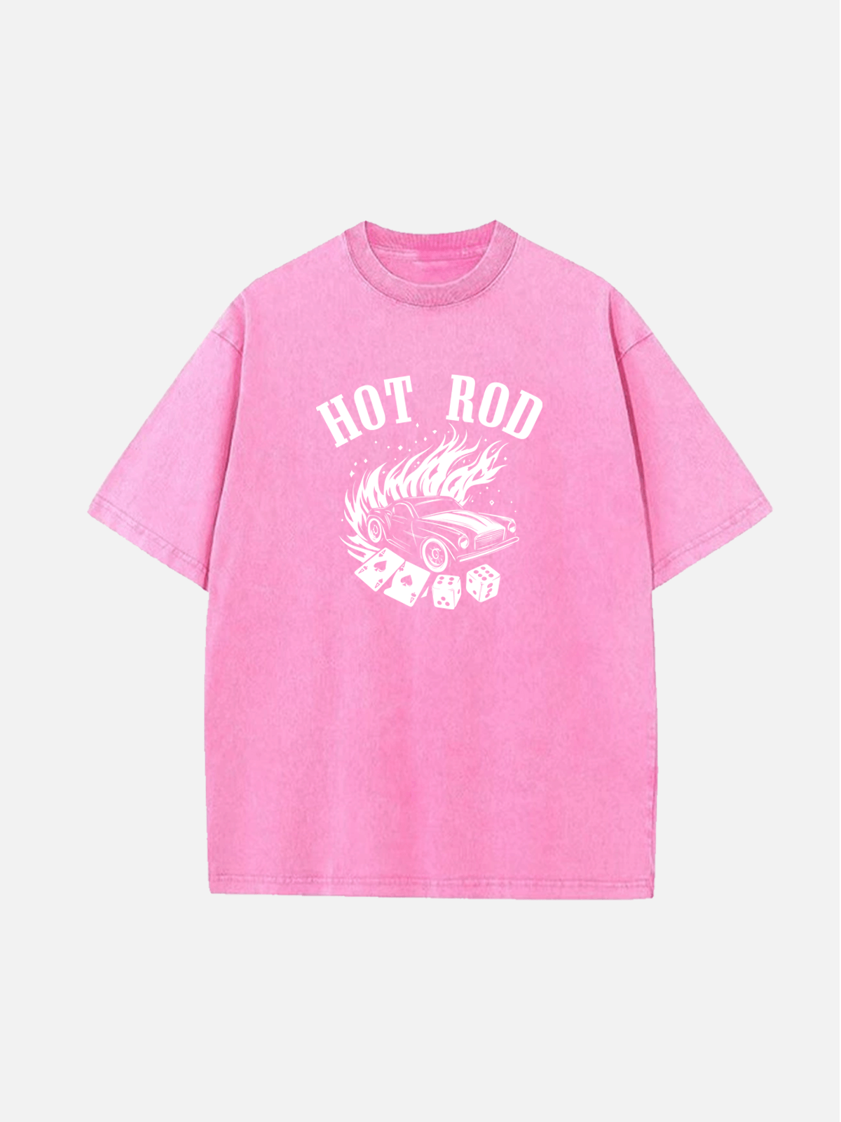 Men's Hot Rod Cotton Round Neck Short Sleeve T-Shirt Vintage Car and Flames Design Eleven Oasis