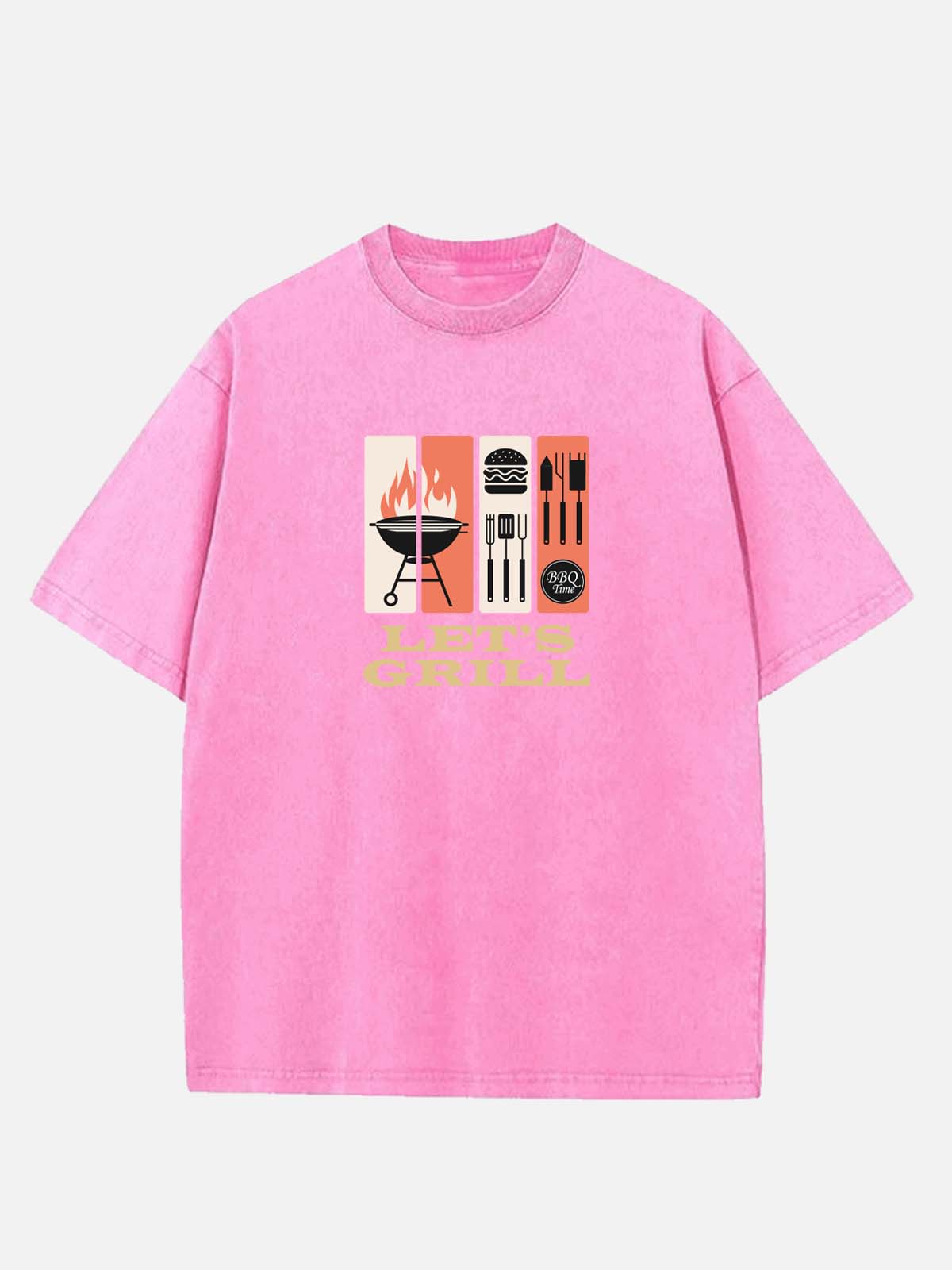 Men’s Food & Beverage Cotton Round Neck Short Sleeve T - Shirt BBQ LET'S  GRILL Eleven Oasis