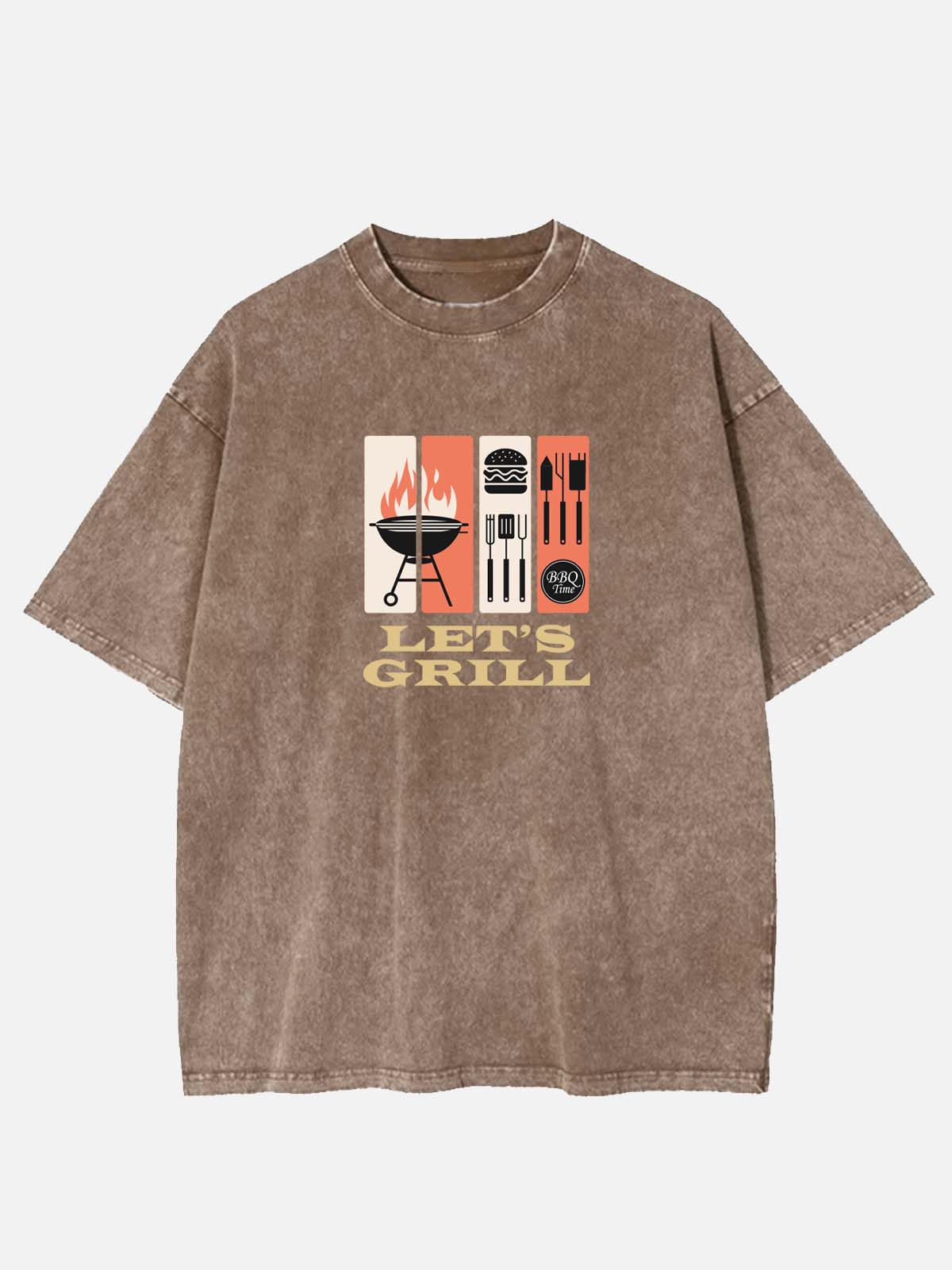 Men’s Food & Beverage Cotton Round Neck Short Sleeve T - Shirt BBQ LET'S  GRILL Eleven Oasis