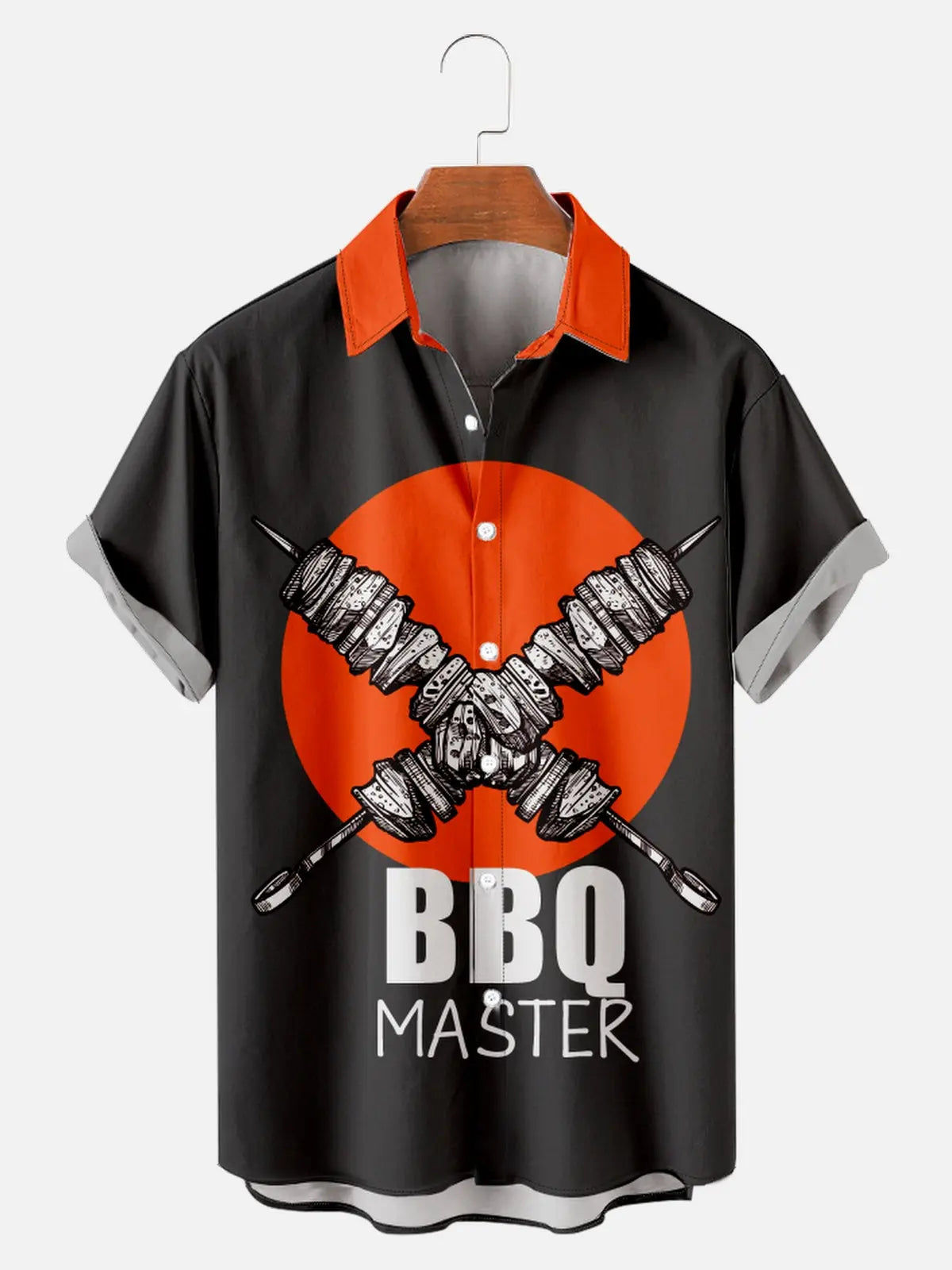 Men's BBQ Print Moisture Wicking Fabric Trendy Lapel Short Sleeve ShirtMens short sleeve shirts Big and tall Mens shirts Short sleeve shirts for men Mens 4xl shirts Casual short sleeve shirts