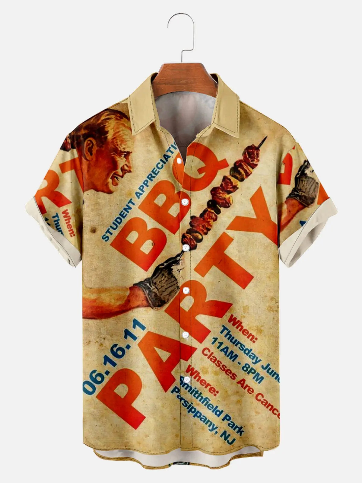 Men's BBQ Print Moisture Wicking Fabric Trendy Lapel Short Sleeve ShirtMens short sleeve shirts Big and tall Mens shirts Short sleeve shirts for men Mens 4xl shirts Casual short sleeve shirts