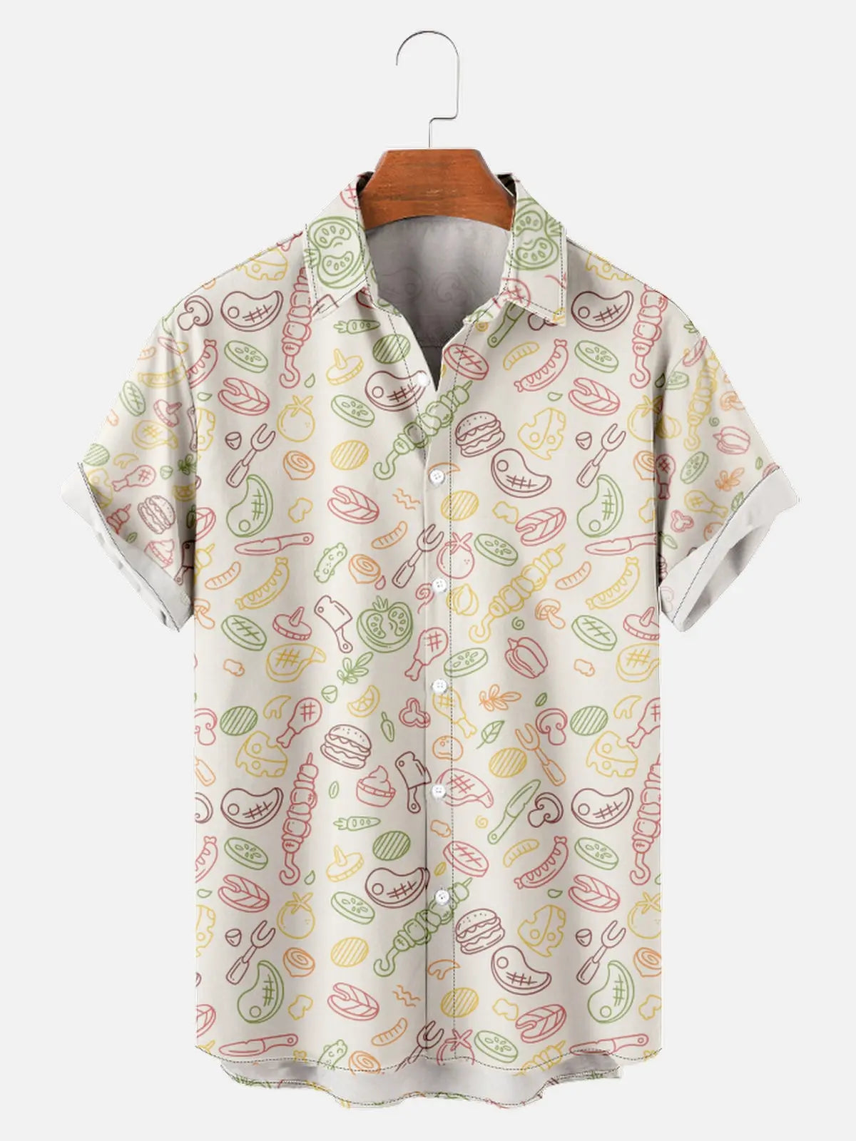 Men's BBQ Print Moisture Wicking Fabric Trendy Lapel Short Sleeve ShirtMens short sleeve shirts Big and tall Mens shirts Short sleeve shirts for men Mens 4xl shirts Casual short sleeve shirts