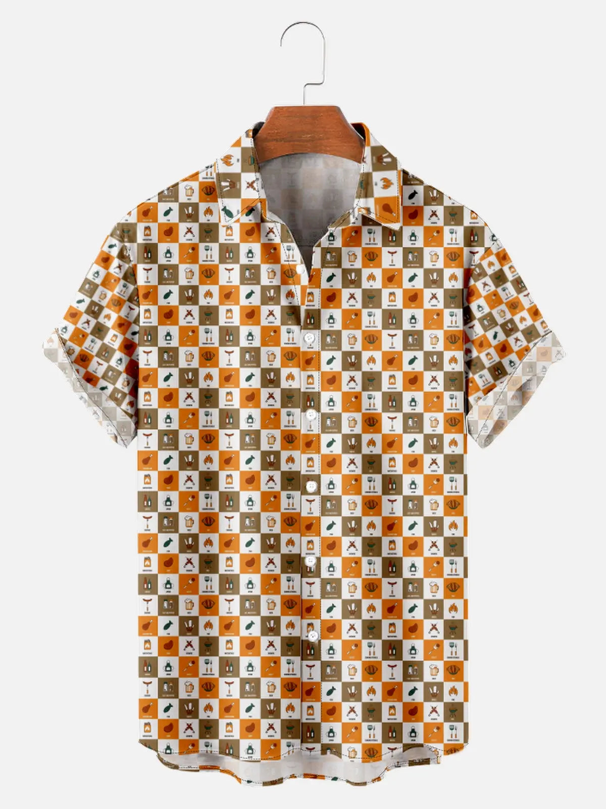 Men's BBQ Print Moisture Wicking Fabric Trendy Lapel Short Sleeve ShirtMens short sleeve shirts Big and tall Mens shirts Short sleeve shirts for men Mens 4xl shirts Casual short sleeve shirts