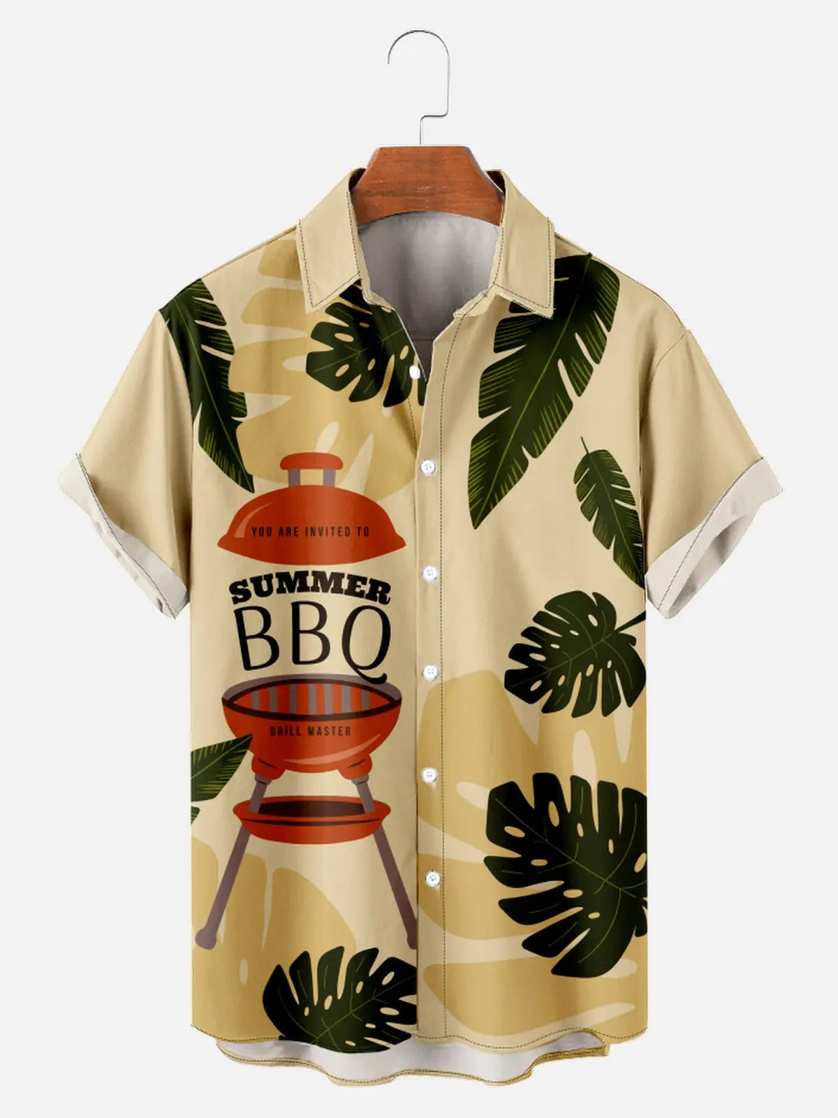 Men's BBQ Print Moisture Wicking Fabric Trendy Lapel Short Sleeve ShirtMens short sleeve shirts Big and tall Mens shirts Short sleeve shirts for men Mens 4xl shirts Casual short sleeve shirts