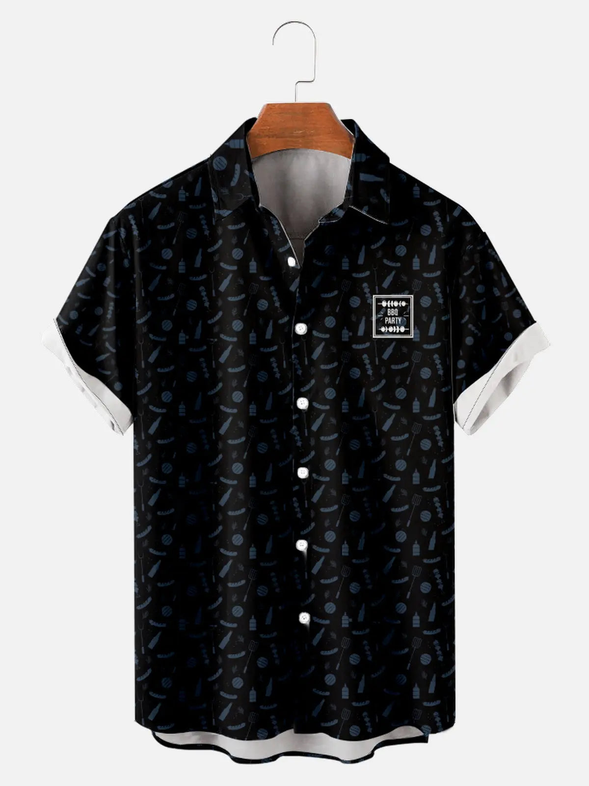 Men's BBQ Print Moisture Wicking Fabric Trendy Lapel Short Sleeve ShirtMens short sleeve shirts Big and tall Mens shirts Short sleeve shirts for men Mens 4xl shirts Casual short sleeve shirts