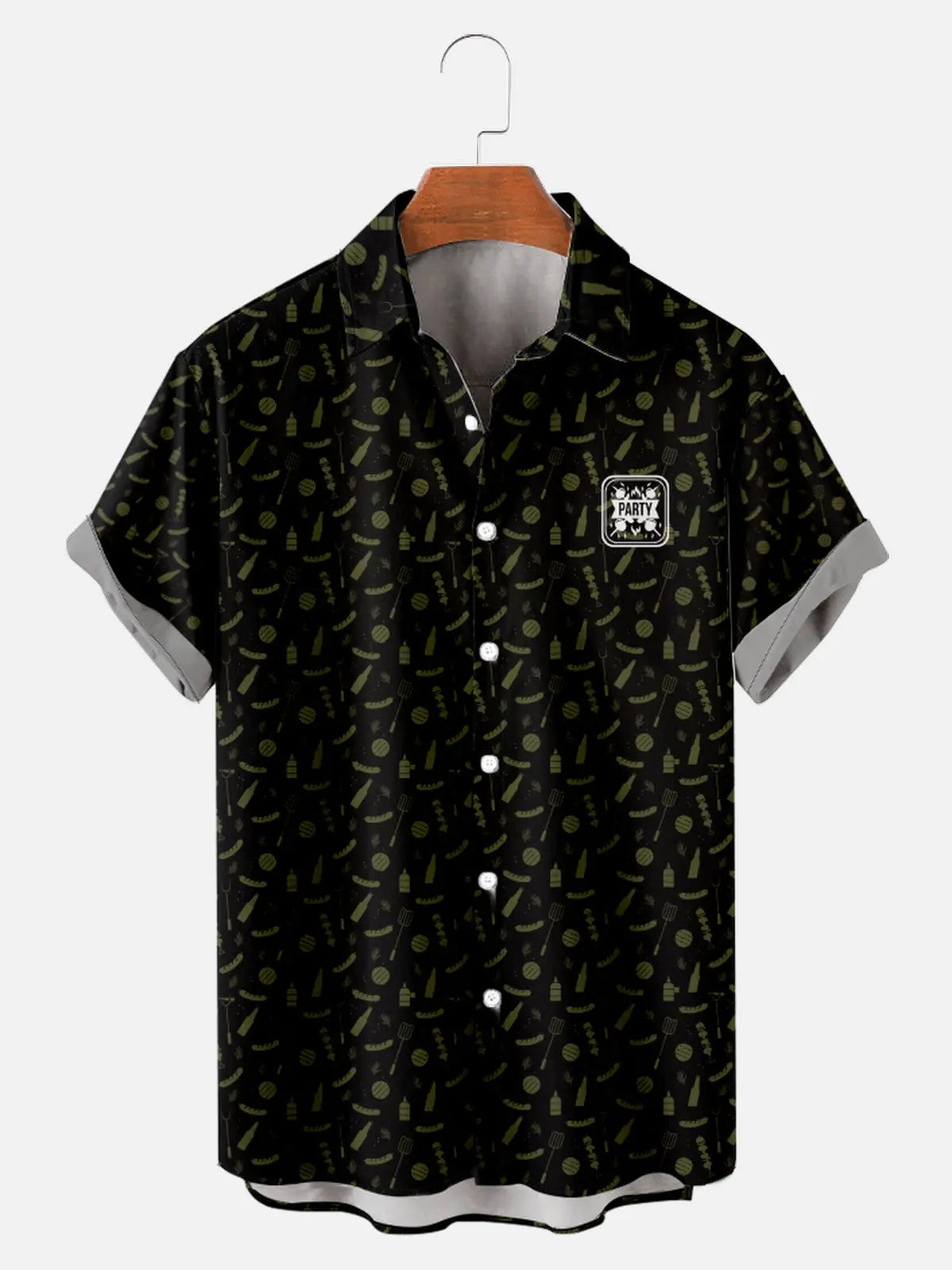 Men's BBQ Print Moisture Wicking Fabric Trendy Lapel Short Sleeve ShirtMens short sleeve shirts Big and tall Mens shirts Short sleeve shirts for men Mens 4xl shirts Casual short sleeve shirts