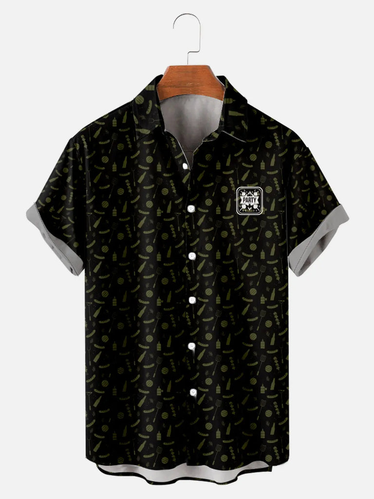 Men's BBQ Print Moisture Wicking Fabric Trendy Lapel Short Sleeve ShirtMens short sleeve shirts Big and tall Mens shirts Short sleeve shirts for men Mens 4xl shirts Casual short sleeve shirts