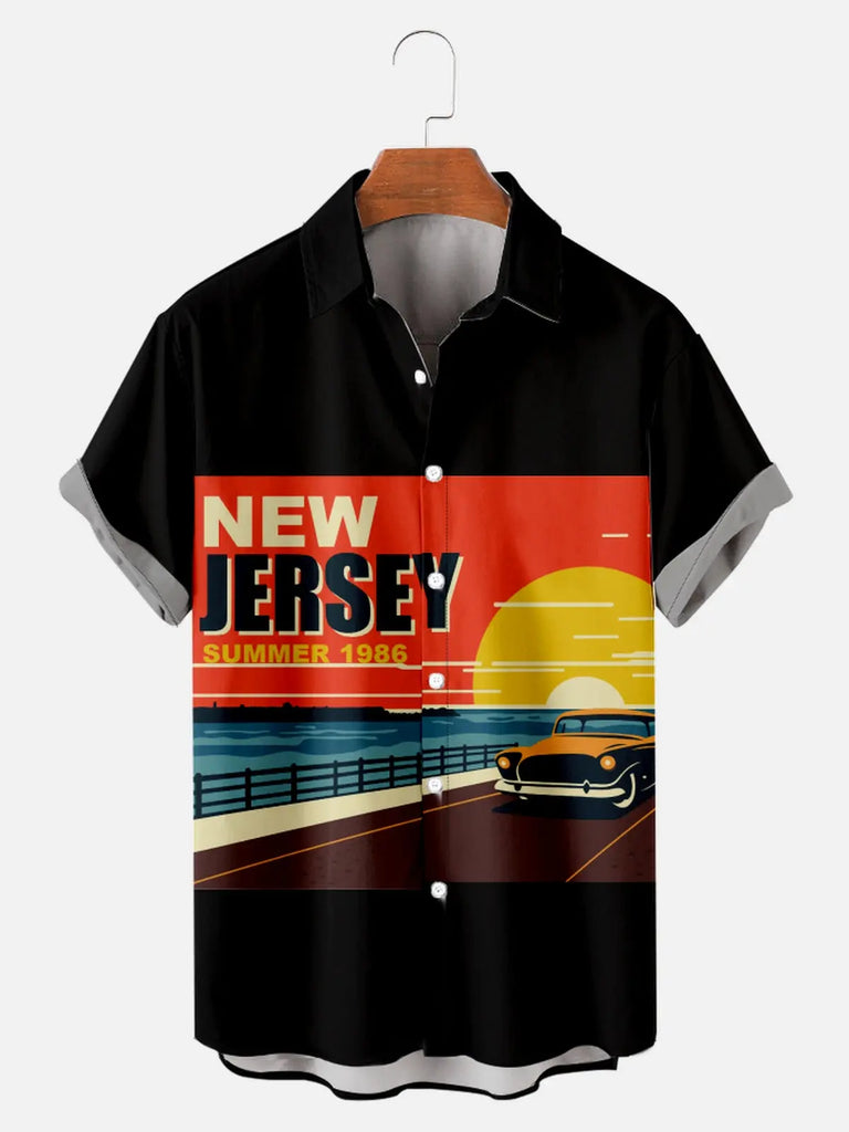 Men's Vintage New Jersey Sunset Car Ride Short Sleeve ShirtMens short sleeve shirts Big and tall Mens shirts Short sleeve shirts for men Mens 4xl shirts Casual short sleeve shirts