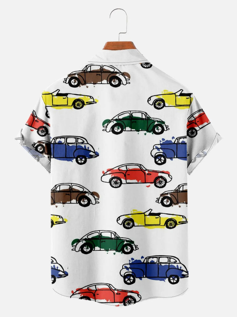 Men's Classic Car Print Short Sleeve ShirtMens short sleeve shirts Big and tall Mens shirts Short sleeve shirts for men Mens 4xl shirts Casual short sleeve shirts