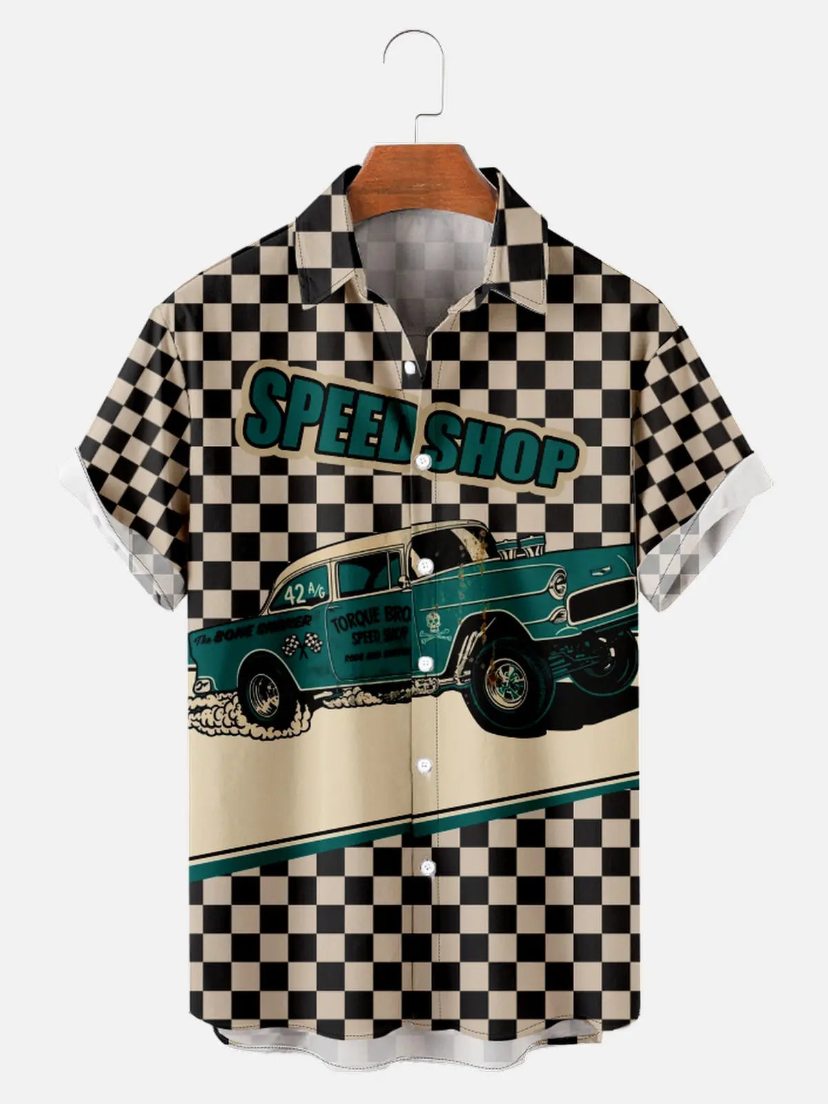 Men's Vintage Speed Shop Print Short Sleeve ShirtMens short sleeve shirts Big and tall Mens shirts Short sleeve shirts for men Mens 4xl shirts Casual short sleeve shirts