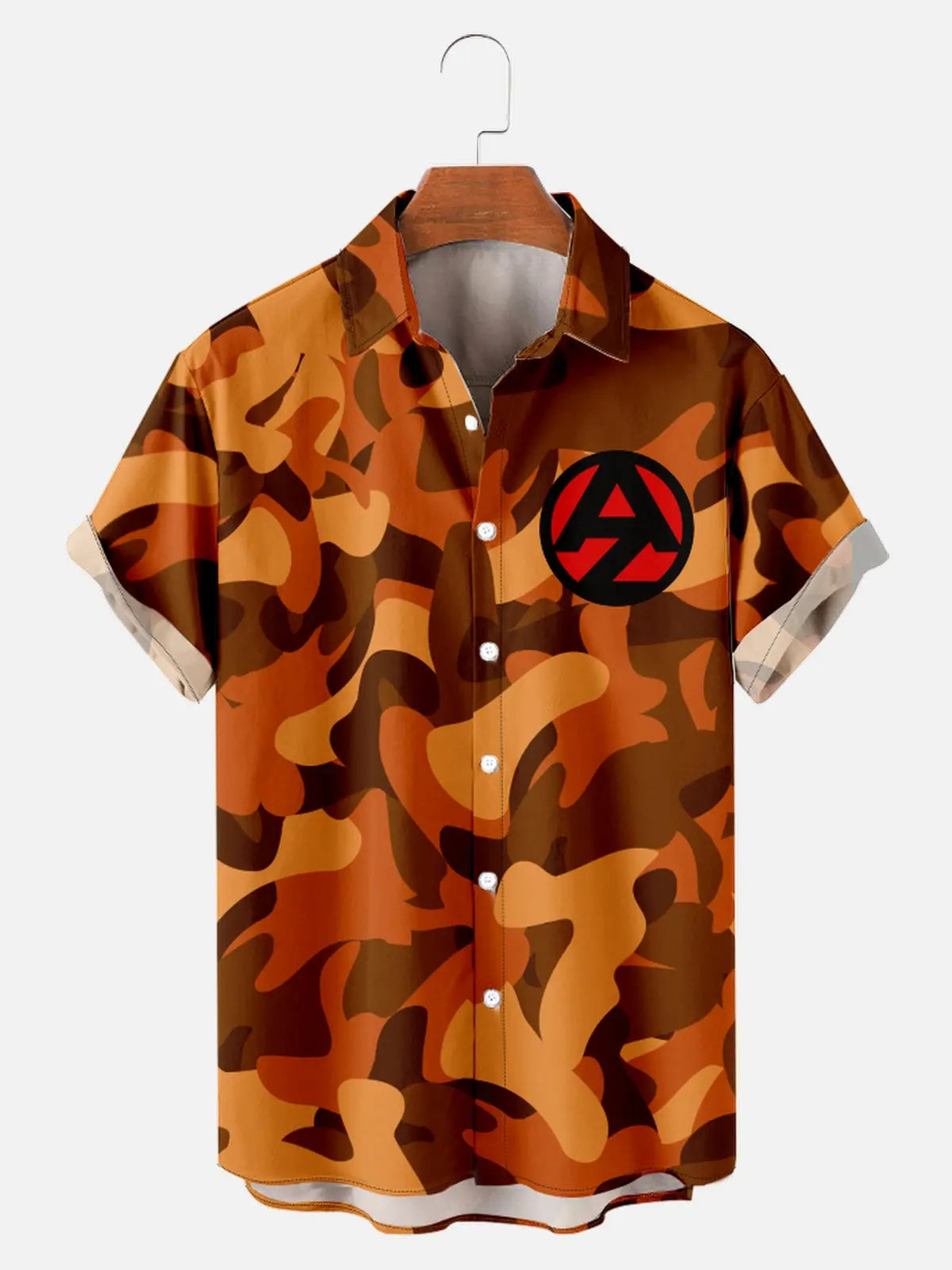 Men's Orange Camo Print Short Sleeve ShirtMens short sleeve shirts Big and tall Mens shirts Short sleeve shirts for men Mens 4xl shirts Casual short sleeve shirts