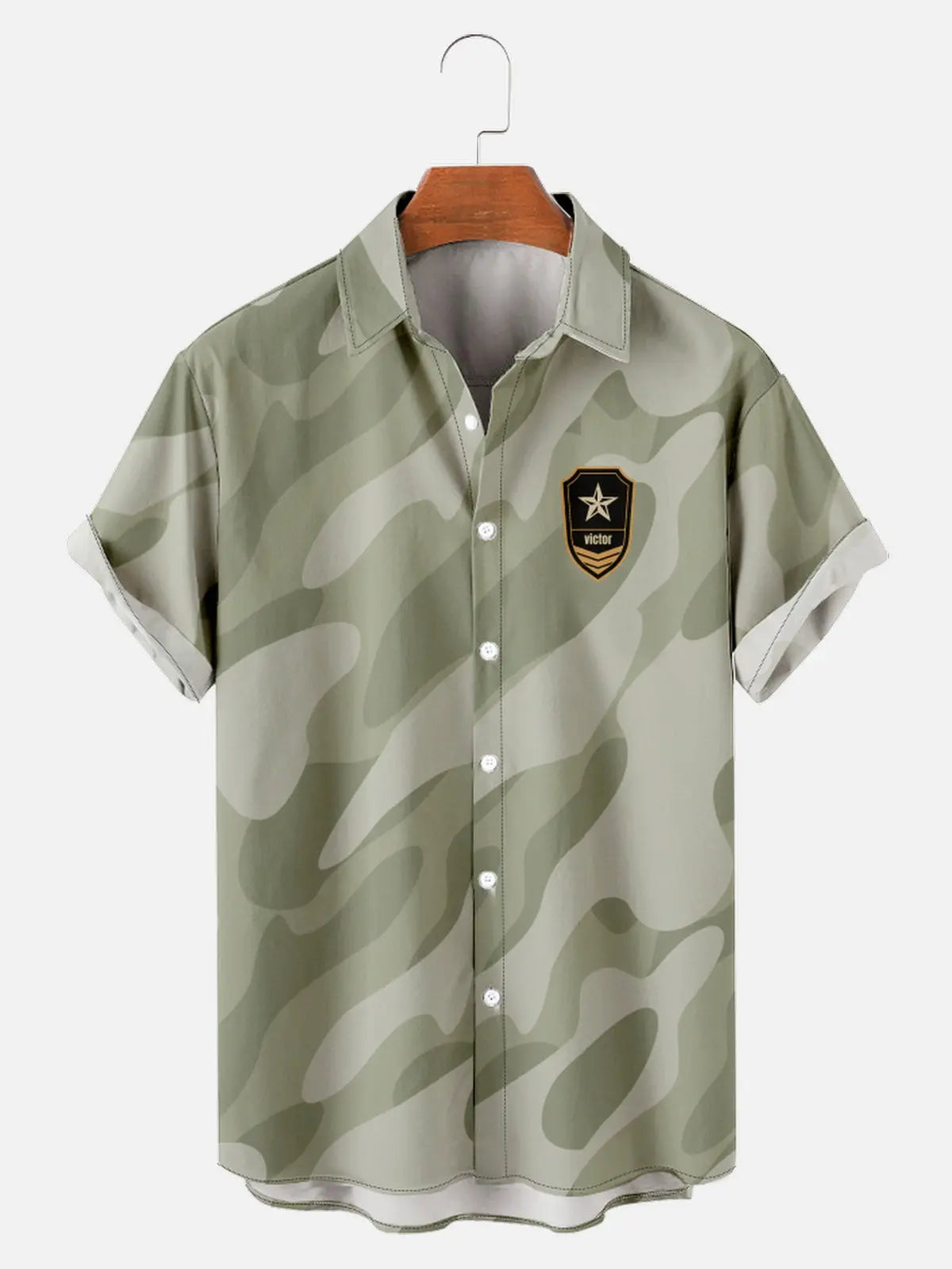 Men's Light Green Camo Print Forest Hunter Skull Short Sleeve ShirtMens short sleeve shirts Big and tall Mens shirts Short sleeve shirts for men Mens 4xl shirts Casual short sleeve shirts