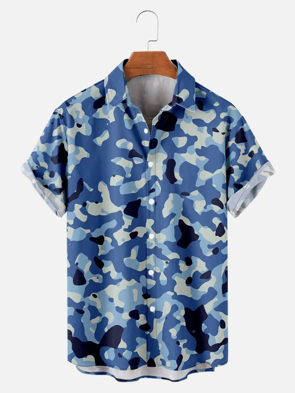 Men's Blue Camo Print Short Sleeve ShirtMens short sleeve shirts Big and tall Mens shirts Short sleeve shirts for men Mens 4xl shirts Casual short sleeve shirts