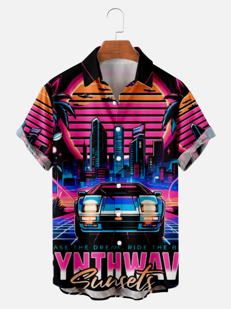 Men's Cyberpunk Sunset Retro Car Short Sleeve ShirtMens short sleeve shirts Big and tall Mens shirts Short sleeve shirts for men Mens 4xl shirts Casual short sleeve shirts