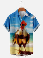 Men's Cock Rooster on the Beach Short Sleeve ShirtMens short sleeve shirts Big and tall Mens shirts Short sleeve shirts for men Mens 4xl shirts Casual short sleeve shirts