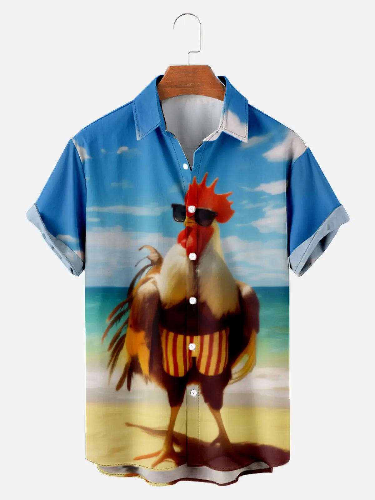 Men's Cock Rooster on the Beach Short Sleeve ShirtMens short sleeve shirts Big and tall Mens shirts Short sleeve shirts for men Mens 4xl shirts Casual short sleeve shirts