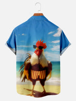 Men's Cock Rooster on the Beach Short Sleeve ShirtMens short sleeve shirts Big and tall Mens shirts Short sleeve shirts for men Mens 4xl shirts Casual short sleeve shirts