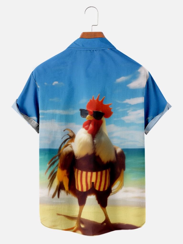 Men's Cock Rooster on the Beach Short Sleeve ShirtMens short sleeve shirts Big and tall Mens shirts Short sleeve shirts for men Mens 4xl shirts Casual short sleeve shirts