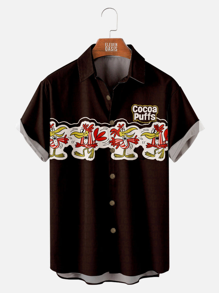 Men's Retro Cocoa Puffs Cereal Short Sleeve ShirtMens short sleeve shirts Big and tall Mens shirts Short sleeve shirts for men Mens 4xl shirts Casual short sleeve shirts