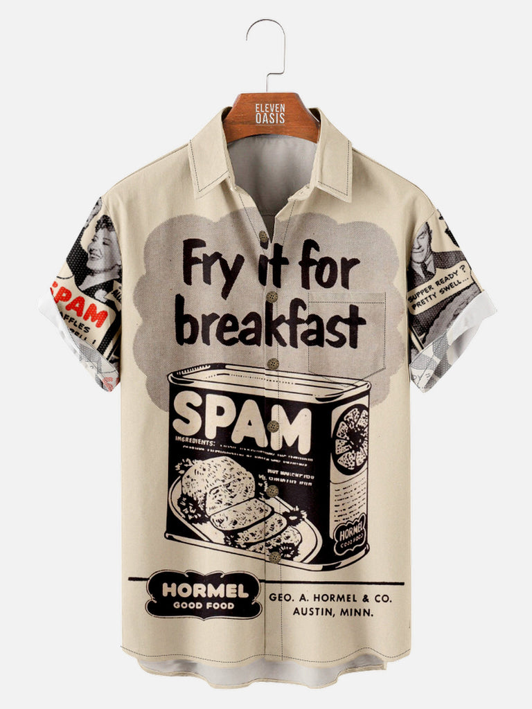Men's Retro Spam Advertisement Short Sleeve ShirtMens short sleeve shirts Big and tall Mens shirts Short sleeve shirts for men Mens 4xl shirts Casual short sleeve shirts