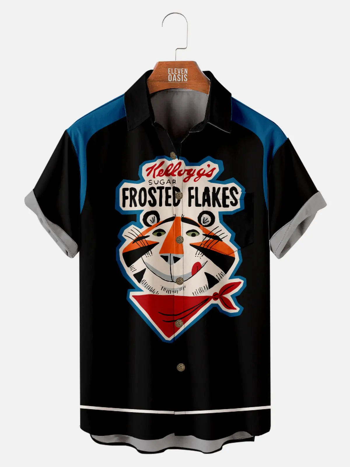 Men's Retro Frosted Flakes Cereal Tony the Tiger Short Sleeve ShirtMens short sleeve shirts Big and tall Mens shirts Short sleeve shirts for men Mens 4xl shirts Casual short sleeve shirts