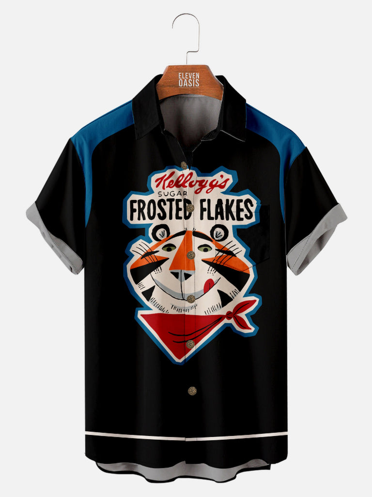 Men's Retro Frosted Flakes Cereal Tony the Tiger Short Sleeve ShirtMens short sleeve shirts Big and tall Mens shirts Short sleeve shirts for men Mens 4xl shirts Casual short sleeve shirts