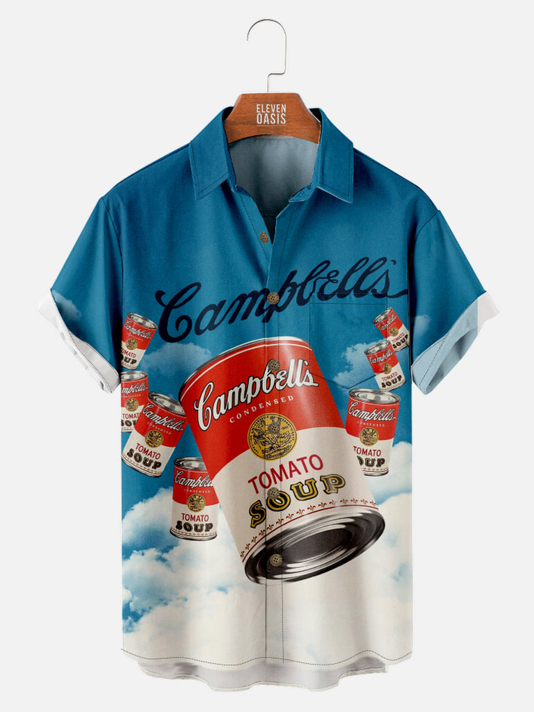Men's Retro Campbell's Tomato Soup Short Sleeve ShirtMens short sleeve shirts Big and tall Mens shirts Short sleeve shirts for men Mens 4xl shirts Casual short sleeve shirts