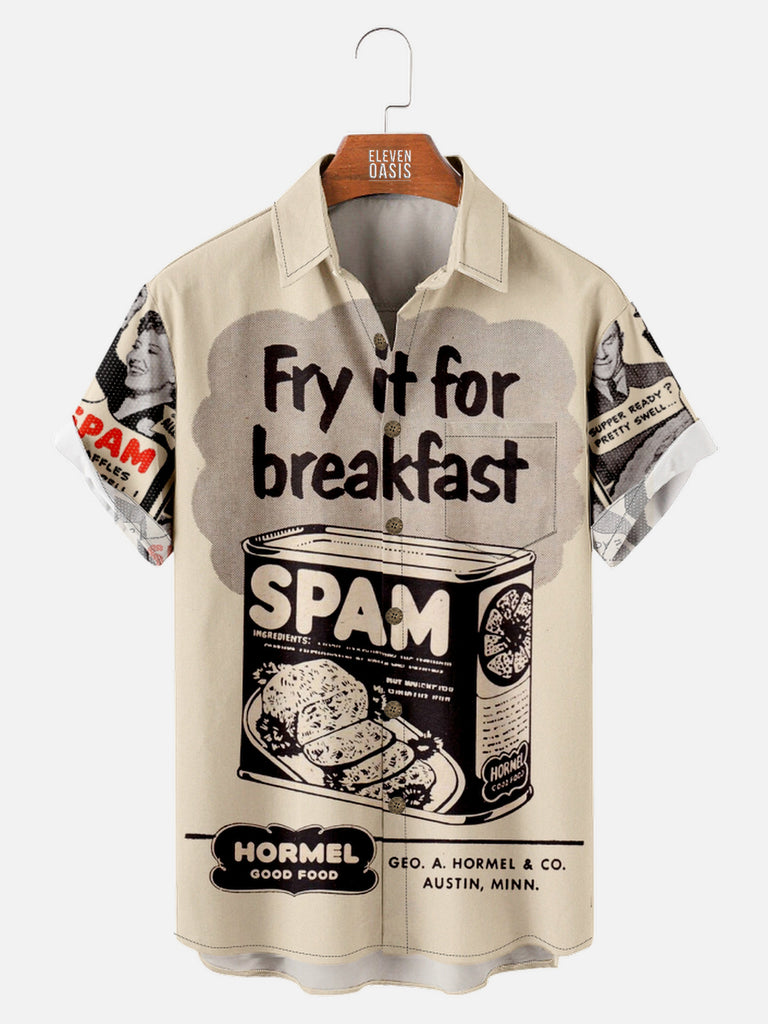 Men's Retro Spam Advertisement Short Sleeve ShirtMens short sleeve shirts Big and tall Mens shirts Short sleeve shirts for men Mens 4xl shirts Casual short sleeve shirts