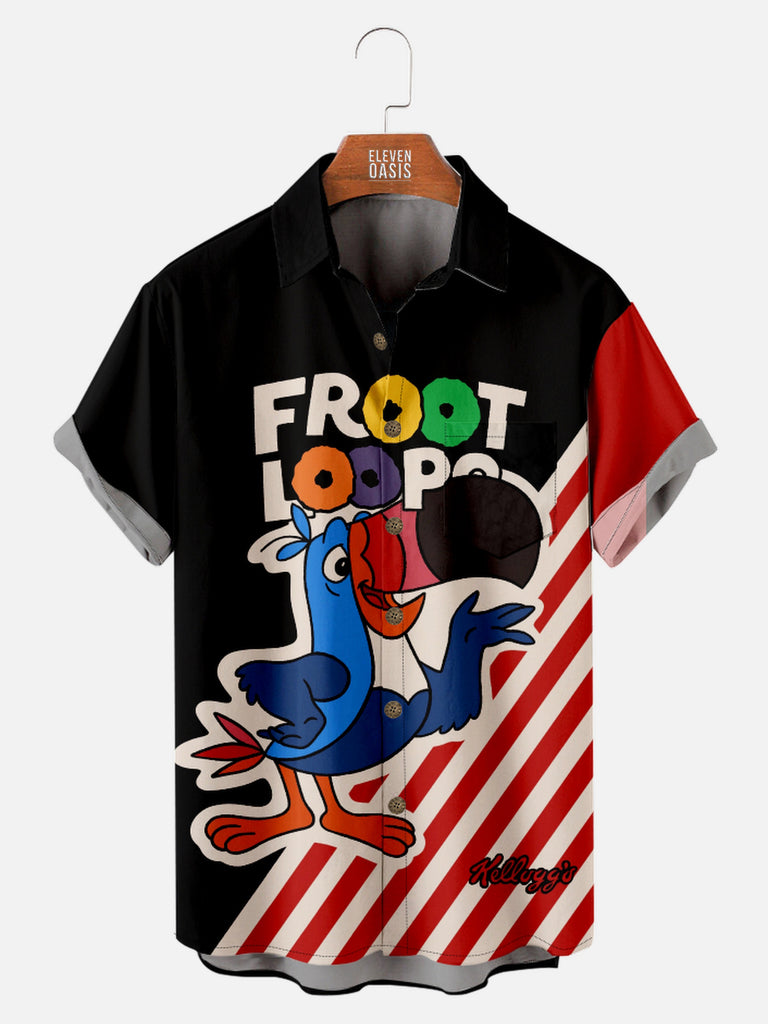 Men's Retro Fruit Loops Cereal Short Sleeve ShirtMens short sleeve shirts Big and tall Mens shirts Short sleeve shirts for men Mens 4xl shirts Casual short sleeve shirts