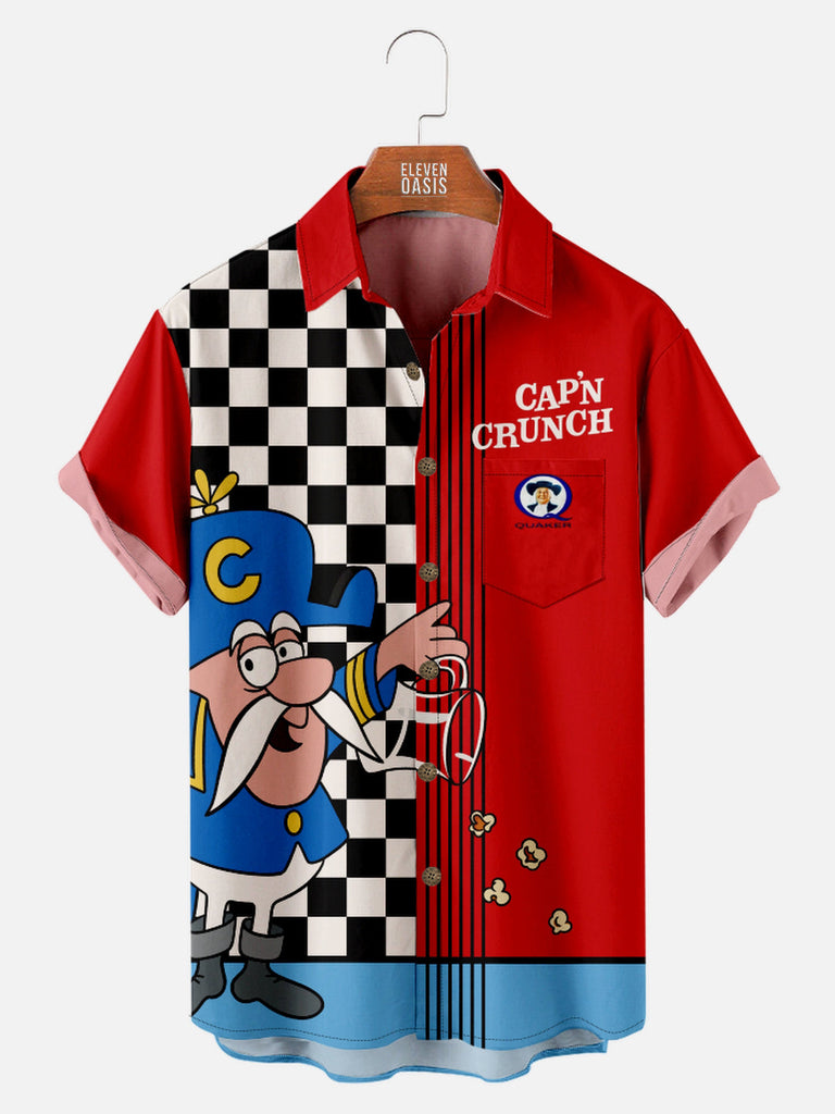 Men's Retro Cap n' Crunch Cereal Short Sleeve ShirtMens short sleeve shirts Big and tall Mens shirts Short sleeve shirts for men Mens 4xl shirts Casual short sleeve shirts