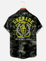 Men's Camo Print Grenade Short Sleeve ShirtMens short sleeve shirts Big and tall Mens shirts Short sleeve shirts for men Mens 4xl shirts Casual short sleeve shirts
