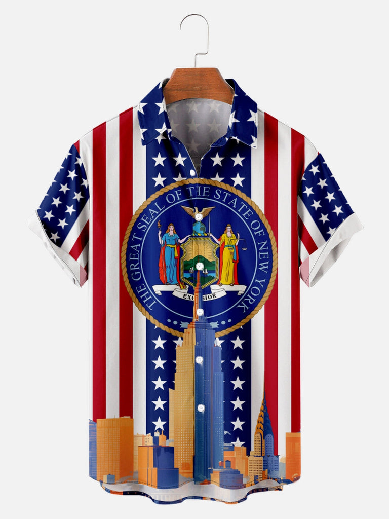 Men's New York State Flag Stars and Stripes Short Sleeve ShirtMens short sleeve shirts Big and tall Mens shirts Short sleeve shirts for men Mens 4xl shirts Casual short sleeve shirts