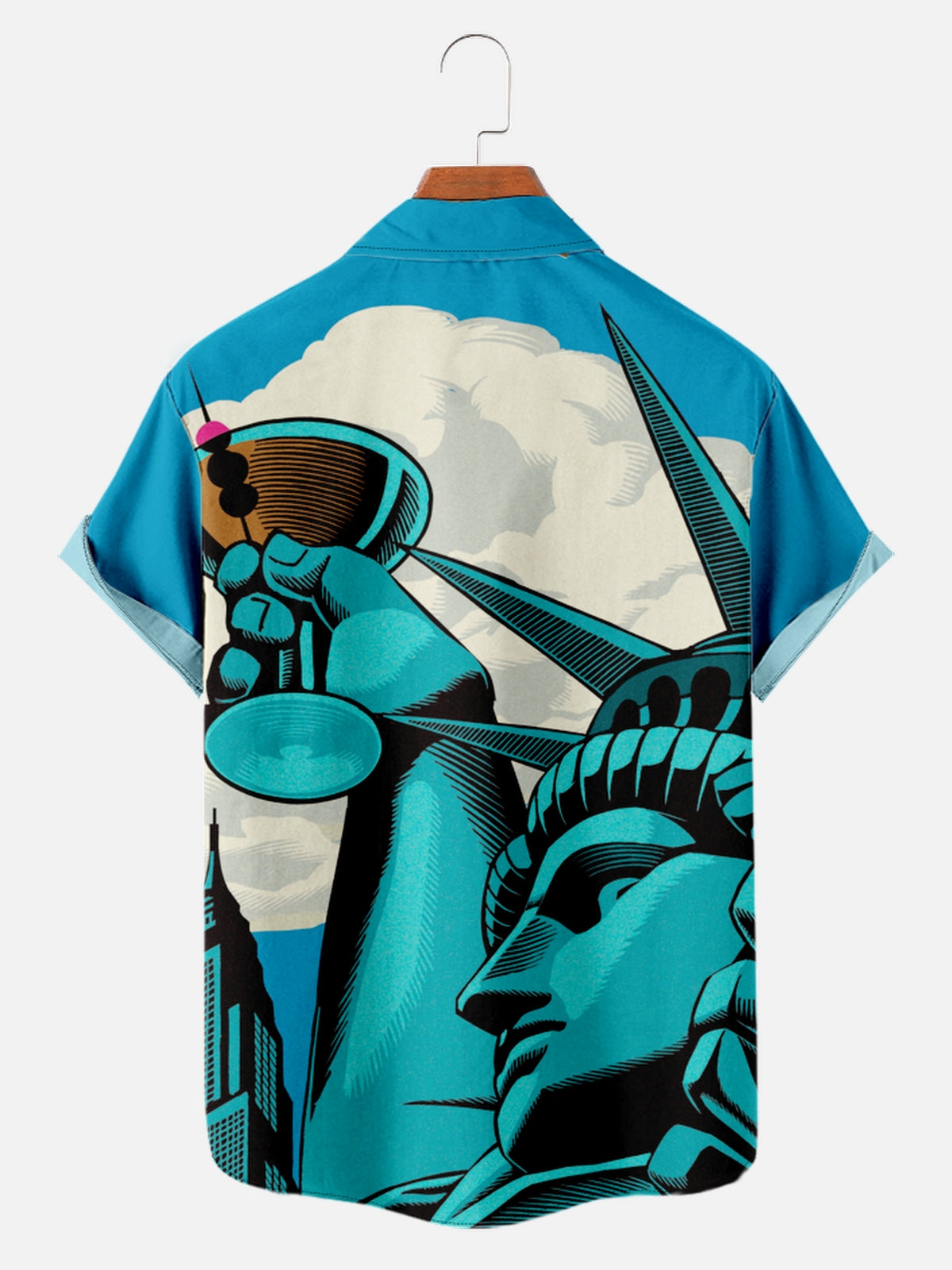 Men's Statue of Liberty Drinks a Martini Short Sleeve ShirtMens short sleeve shirts Big and tall Mens shirts Short sleeve shirts for men Mens 4xl shirts Casual short sleeve shirts