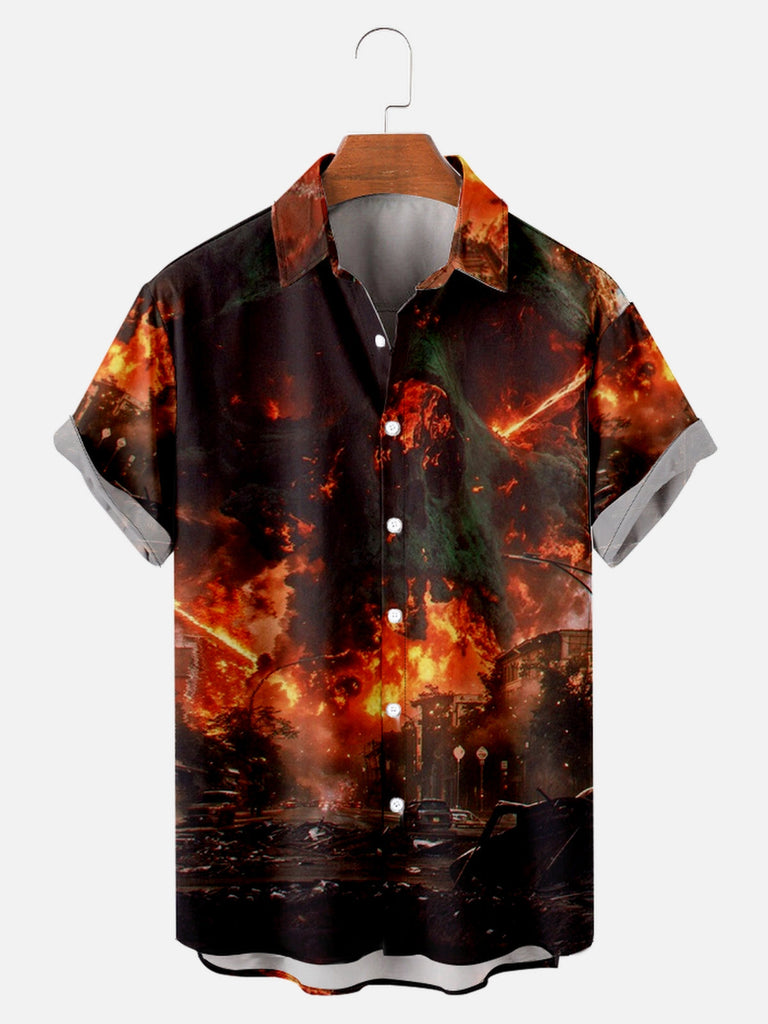 Men's Skull Apocalypse Fire Short Sleeve ShirtMens short sleeve shirts Big and tall Mens shirts Short sleeve shirts for men Mens 4xl shirts Casual short sleeve shirts