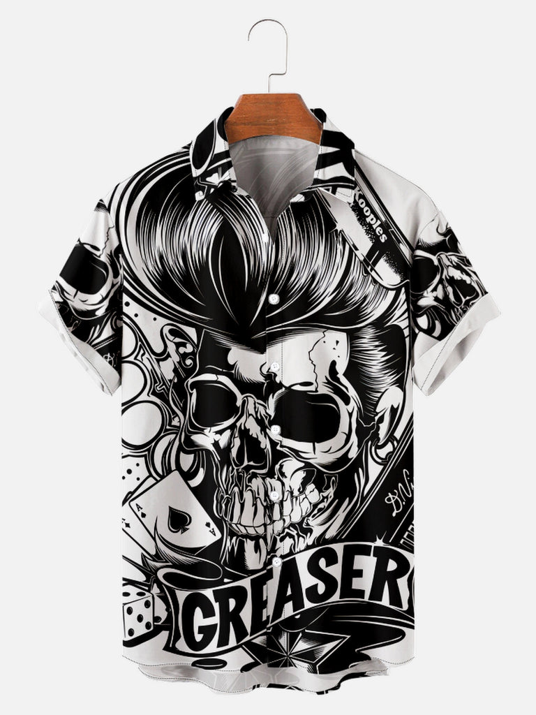 Men s Skull Dice and Cards Short Sleeve Shirt Black 4XL