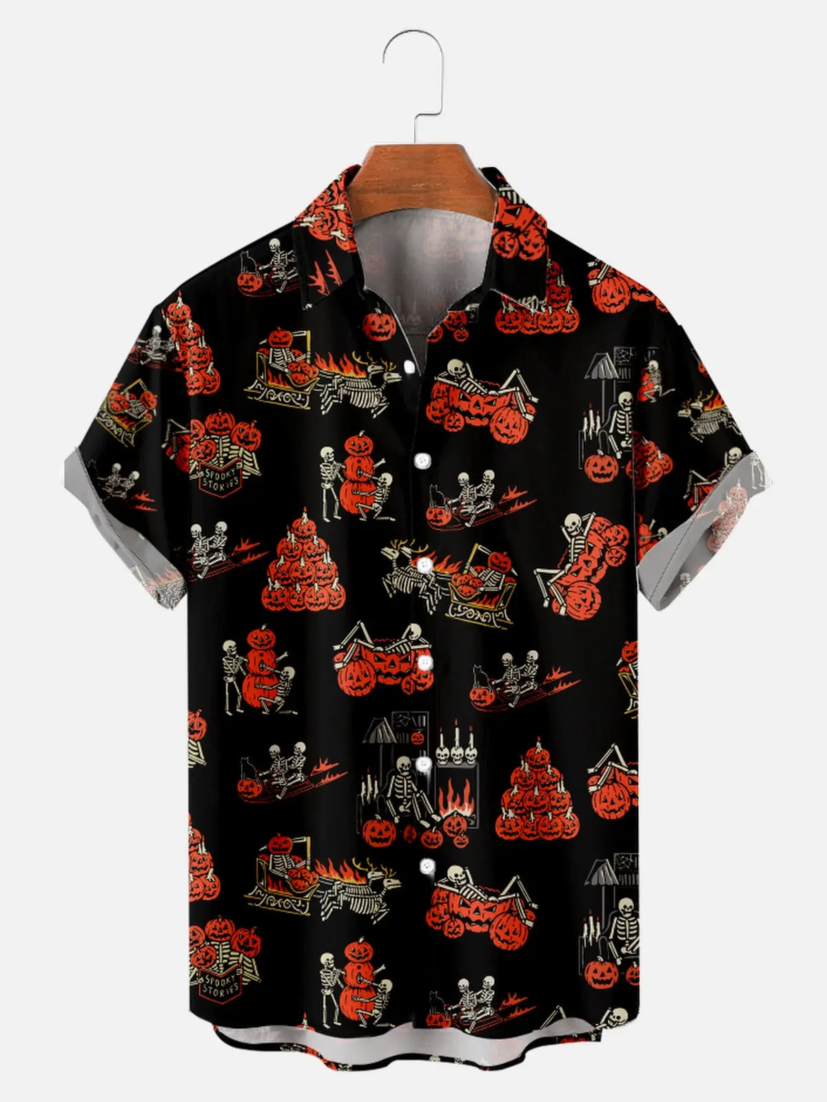 Men's Skeleton Skulls Celebrating Halloween with Pumpkins Short Sleeve ShirtMens short sleeve shirts Big and tall Mens shirts Short sleeve shirts for men Mens 4xl shirts Casual short sleeve shirts