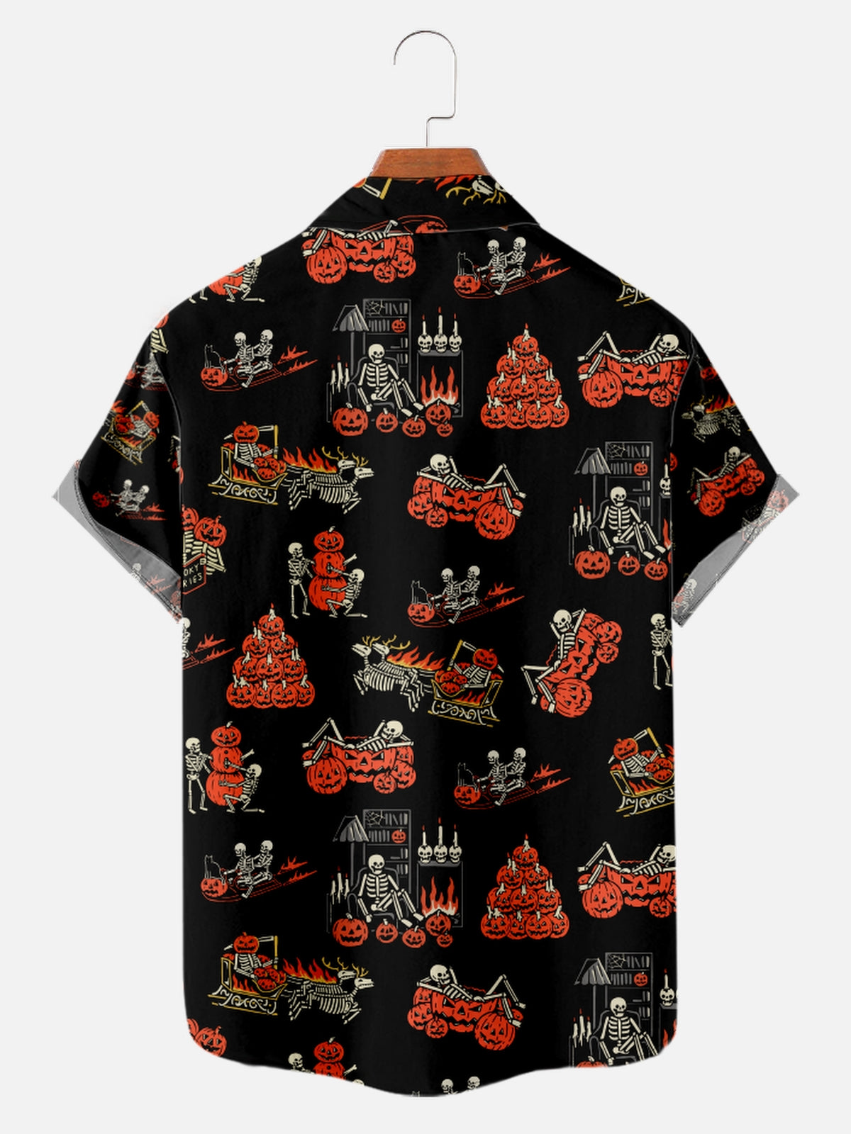 Men's Skeleton Skulls Celebrating Halloween with Pumpkins Short Sleeve ShirtMens short sleeve shirts Big and tall Mens shirts Short sleeve shirts for men Mens 4xl shirts Casual short sleeve shirts