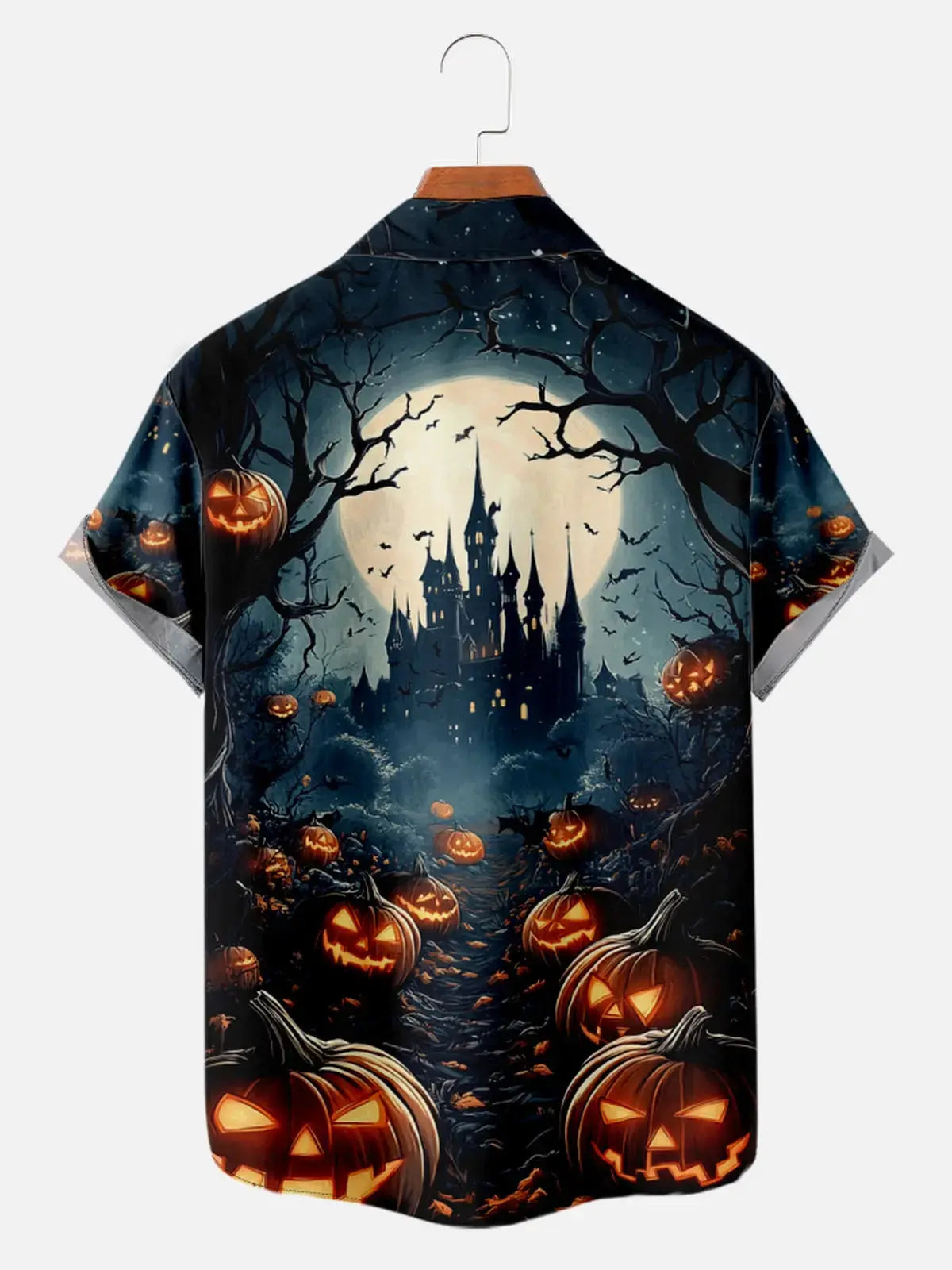 Men's Haunted Castle Jack-o-Lanterns Short Sleeve ShirtMens short sleeve shirts Big and tall Mens shirts Short sleeve shirts for men Mens 4xl shirts Casual short sleeve shirts