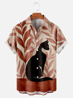 Men's Elegant Cat Sitting with Leaves Short Sleeve ShirtMens short sleeve shirts Big and tall Mens shirts Short sleeve shirts for men Mens 4xl shirts Casual short sleeve shirts