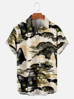 Men's Cats Peering Through Japanese Pine Trees Short Sleeve ShirtMens short sleeve shirts Big and tall Mens shirts Short sleeve shirts for men Mens 4xl shirts Casual short sleeve shirts