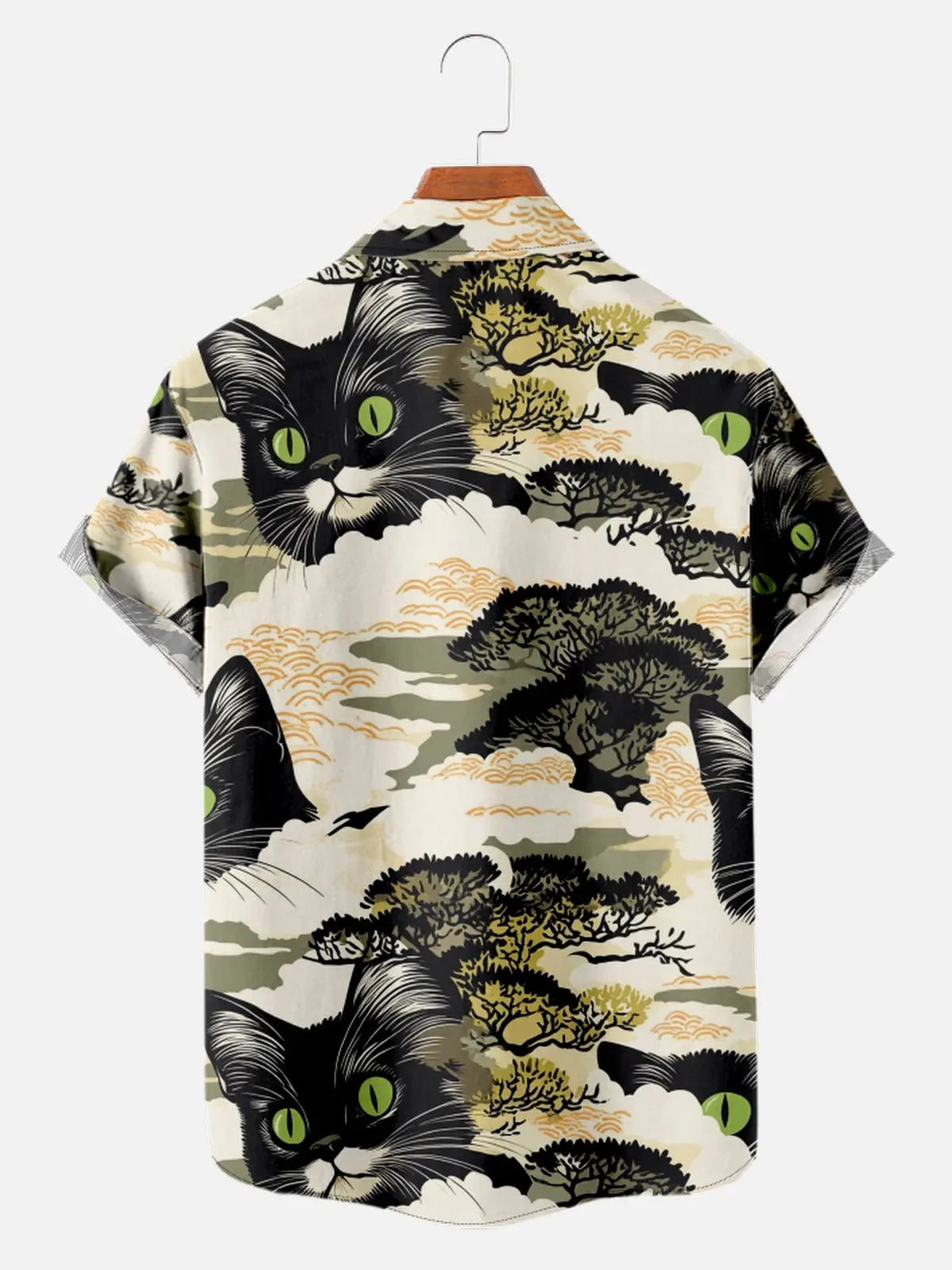 Men's Cats Peering Through Japanese Pine Trees Short Sleeve ShirtMens short sleeve shirts Big and tall Mens shirts Short sleeve shirts for men Mens 4xl shirts Casual short sleeve shirts