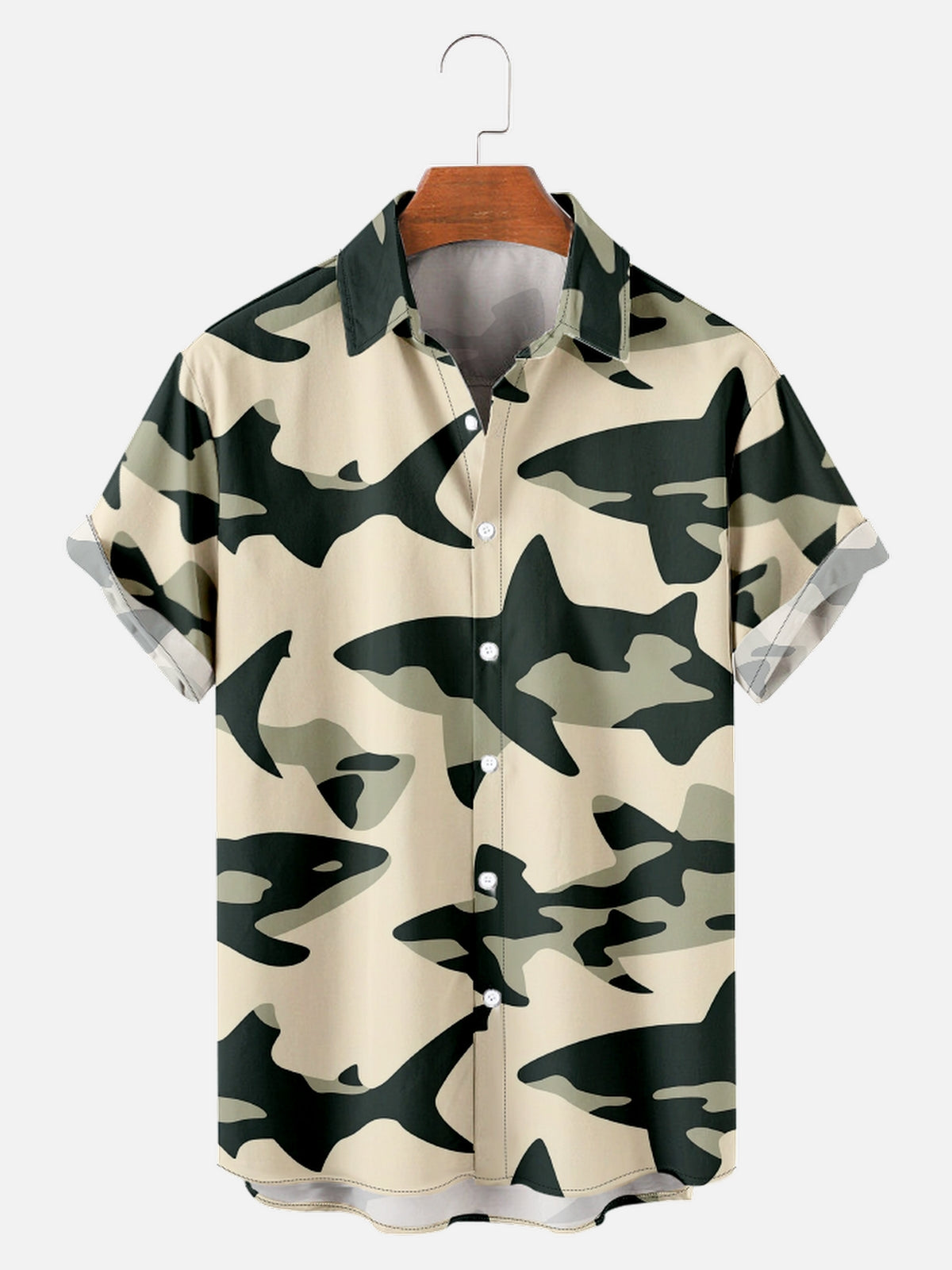 Men's Camo Print Sharks Short Sleeve ShirtMens short sleeve shirts Big and tall Mens shirts Short sleeve shirts for men Mens 4xl shirts Casual short sleeve shirts