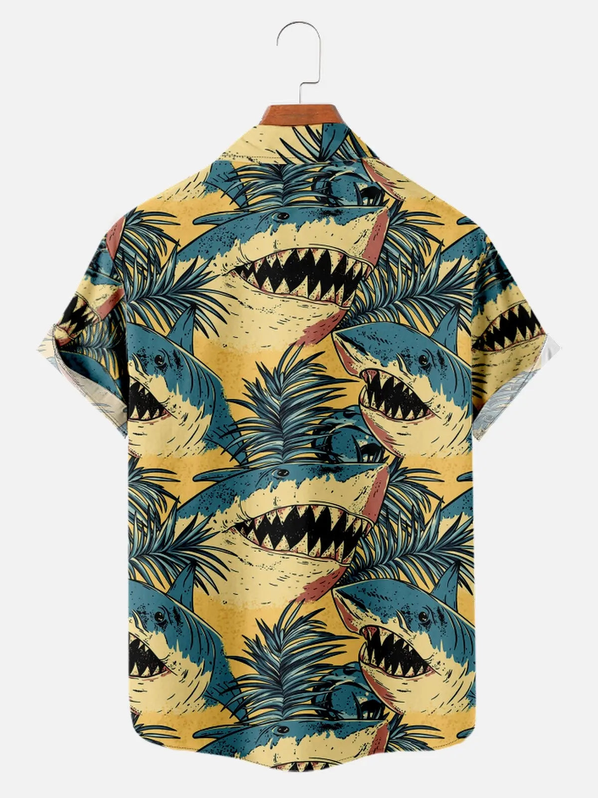 Men's Hand-drawn Sharks with Palm Leaves Short Sleeve ShirtMens short sleeve shirts Big and tall Mens shirts Short sleeve shirts for men Mens 4xl shirts Casual short sleeve shirts