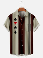 Tall Men's Card Suits Stripe Bowling Short Sleeve Shirt Eleven Oasis