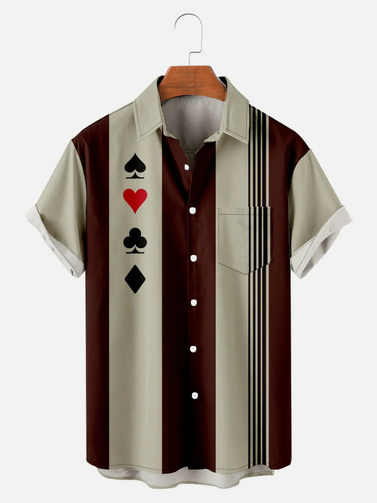 Tall Men's Card Suits Stripe Bowling Short Sleeve Shirt Eleven Oasis