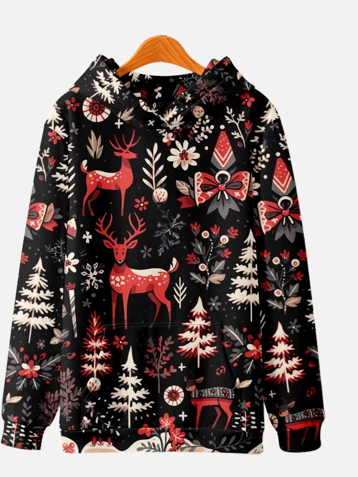 Unisex Red Christmas Pattern Reindeer Tree HoodieMens short sleeve shirts Big and tall Mens shirts Short sleeve shirts for men Mens 4xl shirts Casual short sleeve shirts