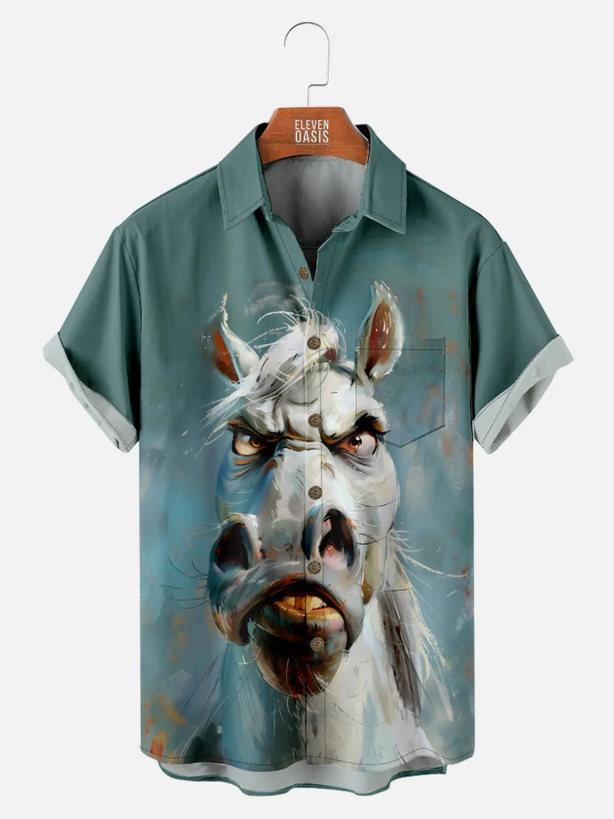 Men's Grumpy Angry Oil Painted Horse Short Sleeve Shirt, mens short sleeve shirts??¡ìo?big and tall mens shirts??¡ìo?short sleeve shirts for men??¡ìo?mens 4xl shirts??¡ìo?casual short sleeve shirts