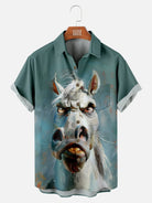 Men's Grumpy Angry Oil Painted Horse Short Sleeve Shirt, mens short sleeve shirts??¡ìo?big and tall mens shirts??¡ìo?short sleeve shirts for men??¡ìo?mens 4xl shirts??¡ìo?casual short sleeve shirts