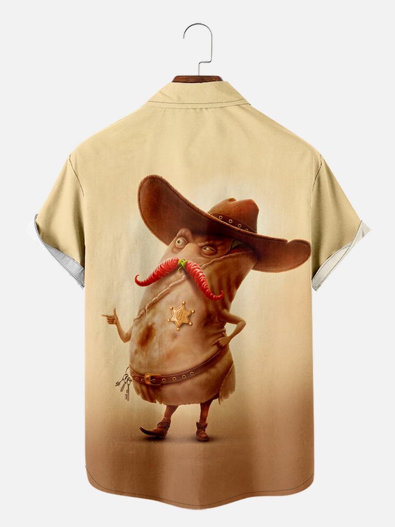 Men's Burrito Cowboy with Chili Moustache Short Sleeve Shirt, mens short sleeve shirts¡ê?big and tall mens shirts¡ê?short sleeve shirts for men¡ê?mens 4xl shirts¡ê?casual short sleeve shirts